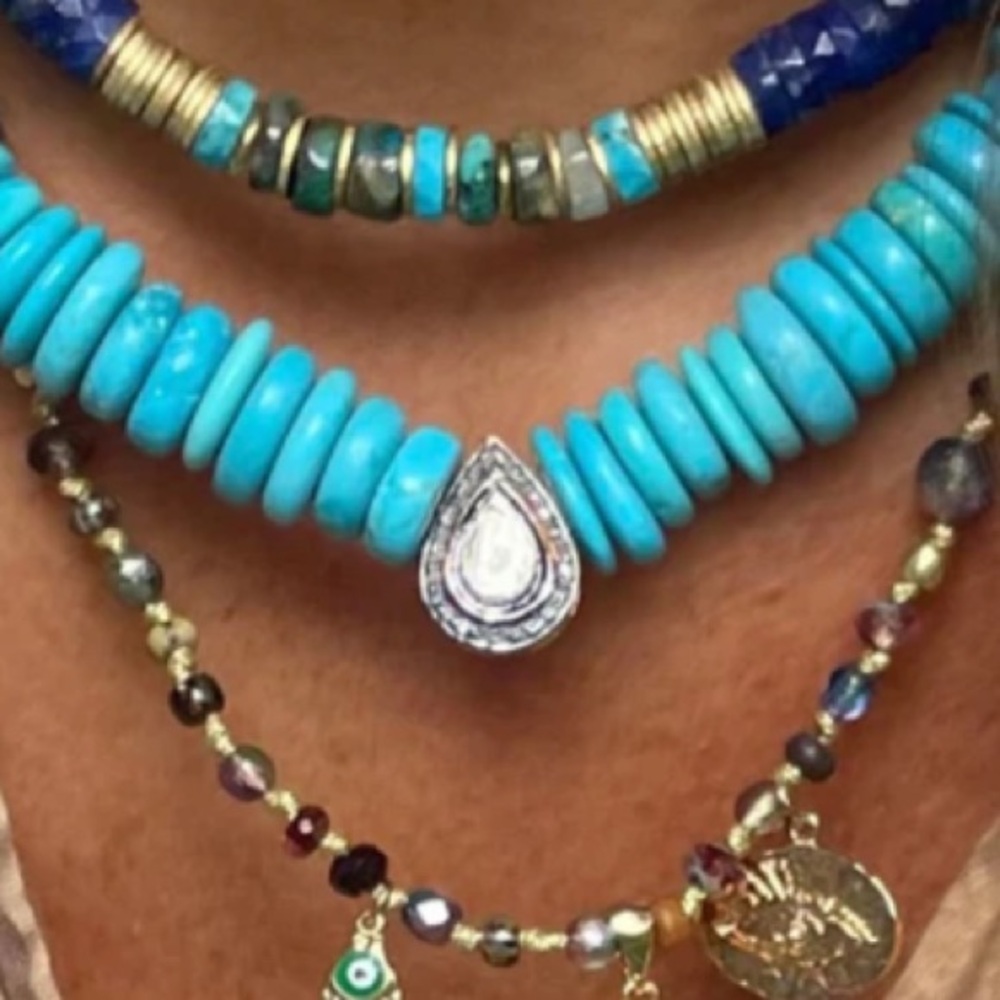L’ atelier De Liora Polki Diamond Turquoise Necklace - Picture 7 of 13